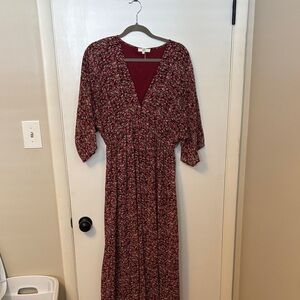 Entro Burgundy Floral Long Sleeve Dress (Maternity)